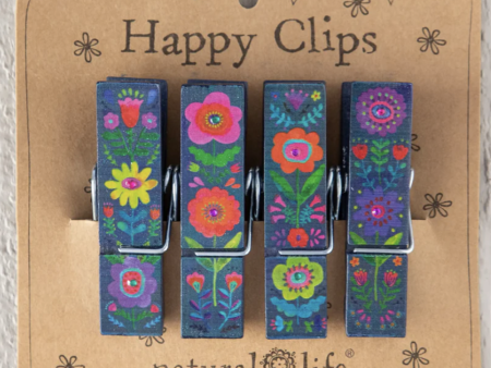 Chip Clip Set - Navy Folk Flower For Cheap