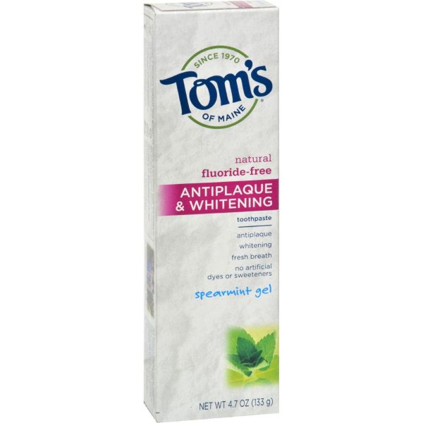 Tom s Of Maine Antiplaque And Whitening Toothpaste Spearmint Gel - 4.7 Oz - Case Of 6 on Sale